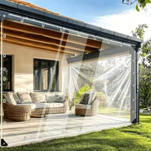 1 buah Terpal PVC Transparan Persegi Panjang, Tebal 6,5 Mil, Tahan Sobek, Lubang Tali Logam Setiap 50cm, Untuk Teras, Paviliun, Balkon, dan Penggunaan Luar Ruangan - A - View 9