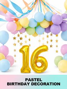 Pastel Balloons Latex Party Balloons With Pastel Streamers, Star Garland And Gold Number Balloon, Birthday Decorations For Women Girl, Multicolor Macaron Balloons For Birthday Rainbow Party Baby Shower Wedding Decorations - 16歲生日 - 查看 8