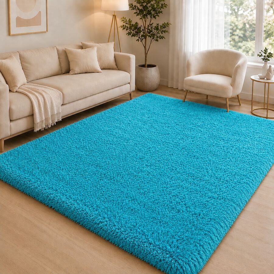 Shaggy Rug 2.00 X 1.50 Living Room Bedroom Office - Turquoise Blue - View 1