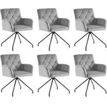 Set Of 6 Dining Chairs With Checkered Pattern, Upholstered Seat, Metal Legs, Light Grey - Light Grey - View 9