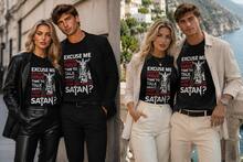 Satanic-Themed Humorous T-Shirt: "Excuse Me, Do You Have Time To Talk About Our Lord And Savior Satan?" - Eye-Catching Red And White Design - Comforta - 黑色 - 查看 2