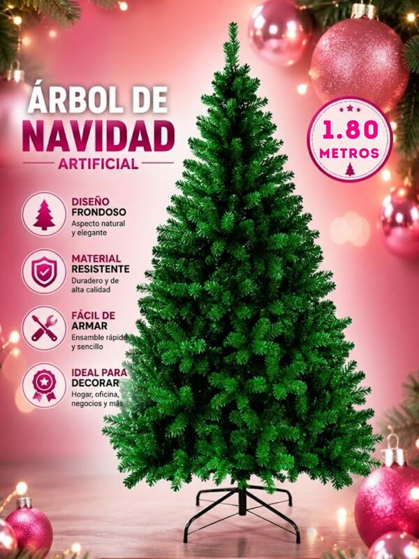 Árbol de Navidad de 1.80 Metros con 780 Ramas Ideal para Acompañarlo con Esferas Navideñas y Luces, Decoración de Hogar Guirnalda Navideña , Moños, Listón Navideño LED Base Estabilizadora Decoración de Hogar para Fiestas