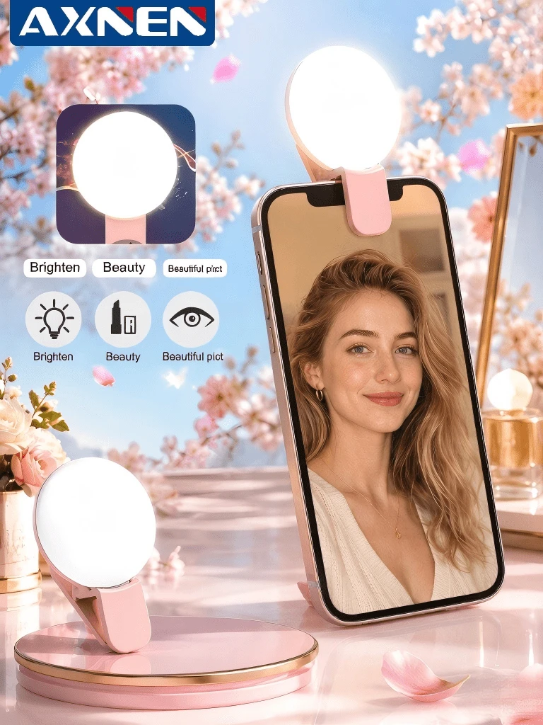 Mini Portable Clip-On Selfie Fill Light, Rechargeable LED Phone Light With 3-Level Brightness Adjustment, 150mAh Built-In Battery, 2-8H Long Battery Life, Flashlight Function, For Smartphone Photography, Video Recording, Vlog And Makeup Selfies - 彩色 - 查看 1