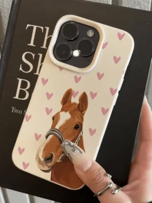 1件 白色愛心與棕色馬個性化極簡全包覆 TPU 防震手機殼，適用於 Apple 18 17 16 15 14 13 12 11 Pro Max Air 及系列 - 彩色 - 查看 4
