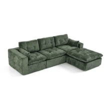 Goeurvant Affordable Chenille Sofa Comfortable Cloud Modular Sofa Freely Combinable DIY 2 To 4 Seater Sectional Sofa For Living Room,Green - 綠色 - 查看 12