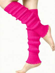 Women Ribbed Knit Scalloped Edge Leg Warmers, Slouchy Footless Boot Cuffs, Coquette Balletcore Fall Winter Legwear - Multicolor - View 4
