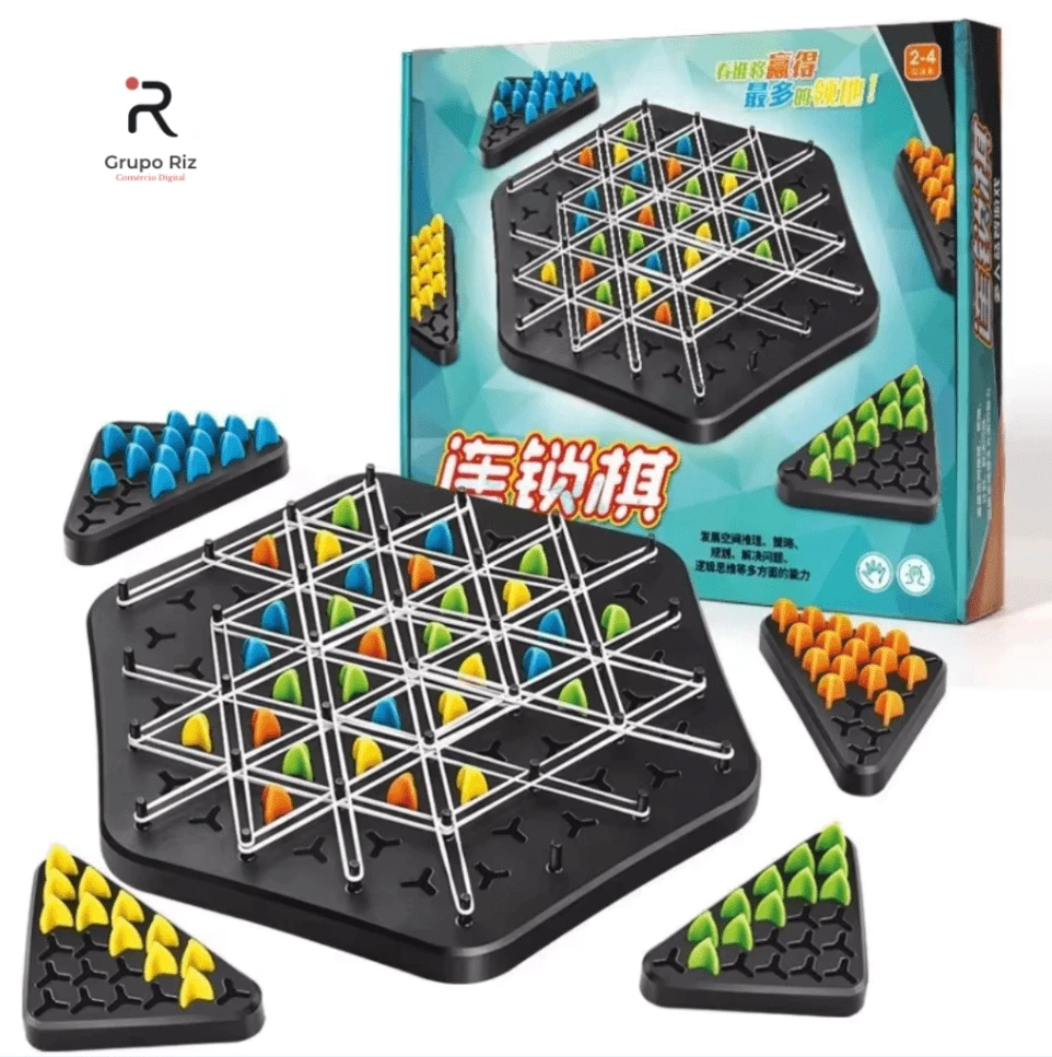 Jogo de Xadrez de Elástico Triângulo Jogo de Estratégia Brinquedo Geometria Cadeia Xadrez Puzzle Triângulo - Preto - Visão 1
