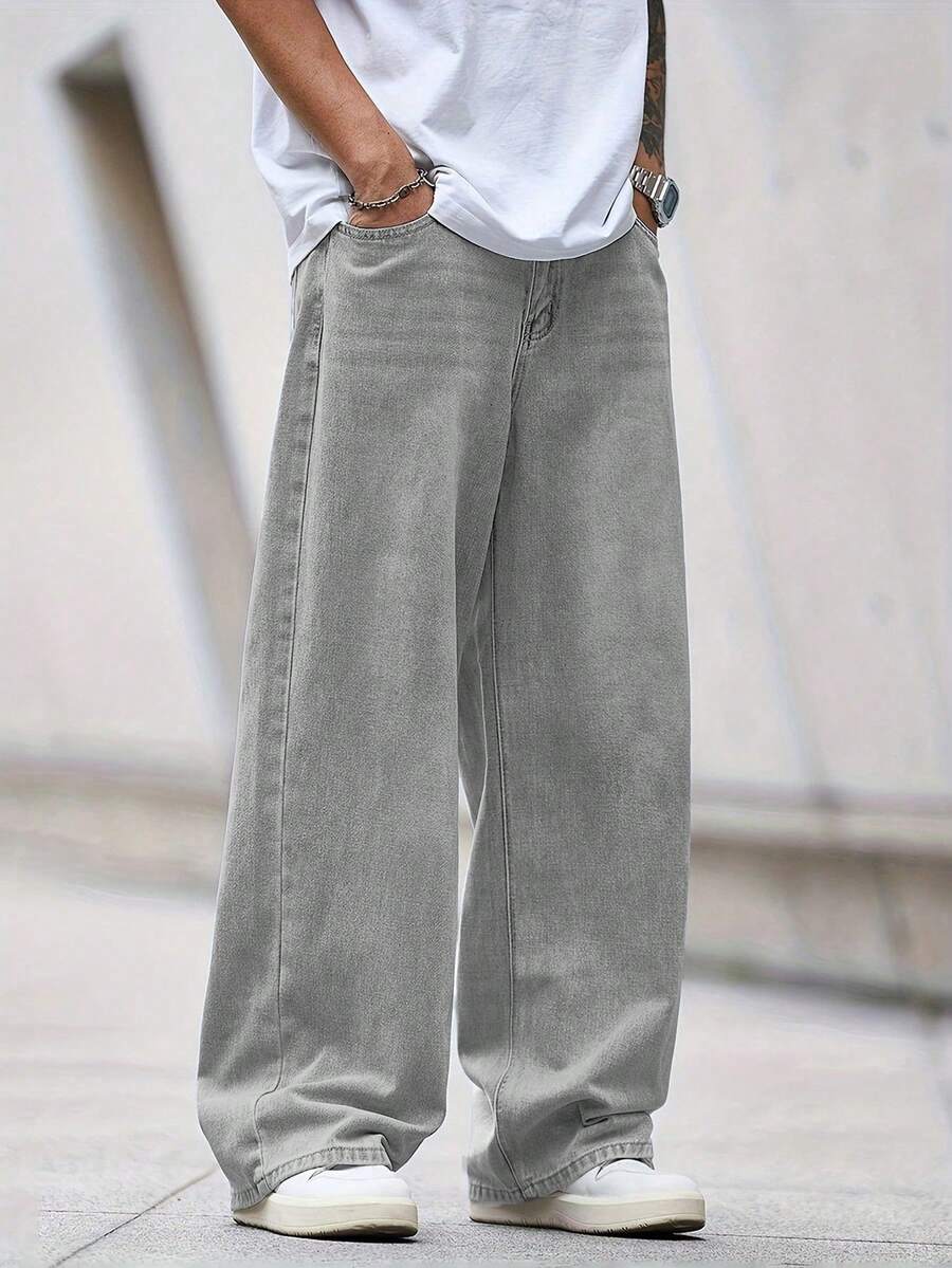 Teenager Fashion American Retro Washed Loose Fit Jeans - Light Grey - View 1