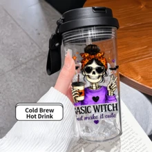 1pc/5pcs 500ml Halloween Summer Water Cup With Skull And Witch Pattern, Transparent Plastic Cup With Flip Lid, Straw And Fabric Handle, Suitable For Iced Coffee, Juice, Oat Milk, Ideal Gift For Best Friend, Birthday, Travel, Car, Office Daily Drinking, All Seasons - Multicolor 1 - View 10