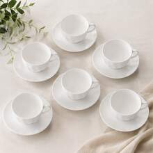 Porcelain Tea Cups And Saucers Set Of 6 White 180ml Tea Set With Gift Box - White - View 5