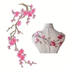 1pc Plum Blossom Embroidered Patch, Clothing Adhesive Patch, Garment Decoration Accessory, Pink Plum Blossom Fabric Patch, Exquisite Embroidered Decorative Patch, Suitable For Clothes, Bags, Handbags, Performance Costumes, Home Decor, With Heat-Activated Adhesive Backing, Iron-On Patch - One Size - View 1