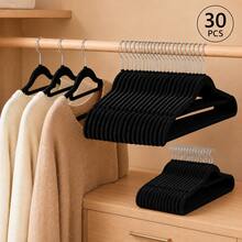 50/40/30/20/10/1pc Beige Flocked Flocked Hangers, Non-Slip No-Shoulder-Mark Hangers With 360° Metal Hook, Slim Space-Saving Closet Storage Organizer - Multicolor - View 15