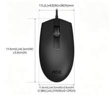 AOC MS100 Wired USB Gaming & Office Mouse, Plug‑And‑Play No Driver Needed, Ergonomic Comfort Grip, Responsive Buttons, Precise Cursor Control, Compatible With Laptop Desktop PC, For Home Office Study Daily Gaming Use - View 12