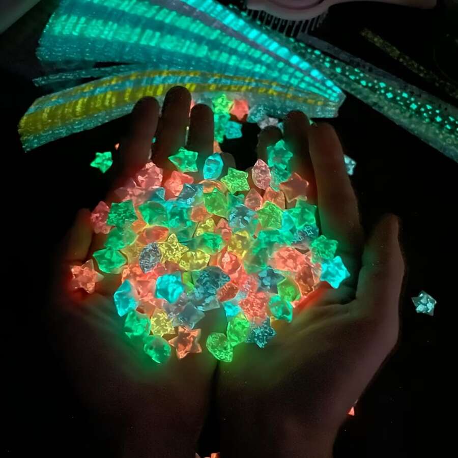 210pcs Glow-In-The-Dark Star Paper Strips, Foldable Fluorescent Lucky Star Paper, Glow After Light Absorption, Handmade DIY Five-Pointed Star, Wish Jar Filler Material, Holiday Romantic Gift Decoration Stationery, Christmas Creative Project Material - Multiple Styles - View 1