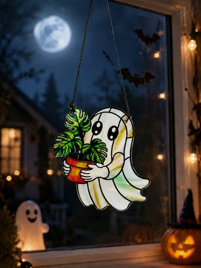 1pc Halloween Ghost Hanging Decoration Window Hanging Ornament Cute Ghost Light-Catching Decor Halloween Holiday Home Decoration Party Decoration Supplies Indoor And Outdoor Seasonal Decor Suitable For Halloween Celebrations Gift