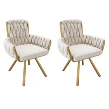 Beige Velvet Dining Chair Set Of 2 - 米色 - 查看 5