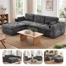 Goeurvant Modern Affordable Modular Sofa Sectional Sofa Freely Combinable DIY 2 To 4 Seater Chenille Sofa Comfortable For Living Room Small Spaces,Dark Grey - 深灰色 - 查看 5