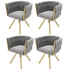 Set Of 4 Dining Chair Space Grey Gold Velvet - 灰色 - 查看 9