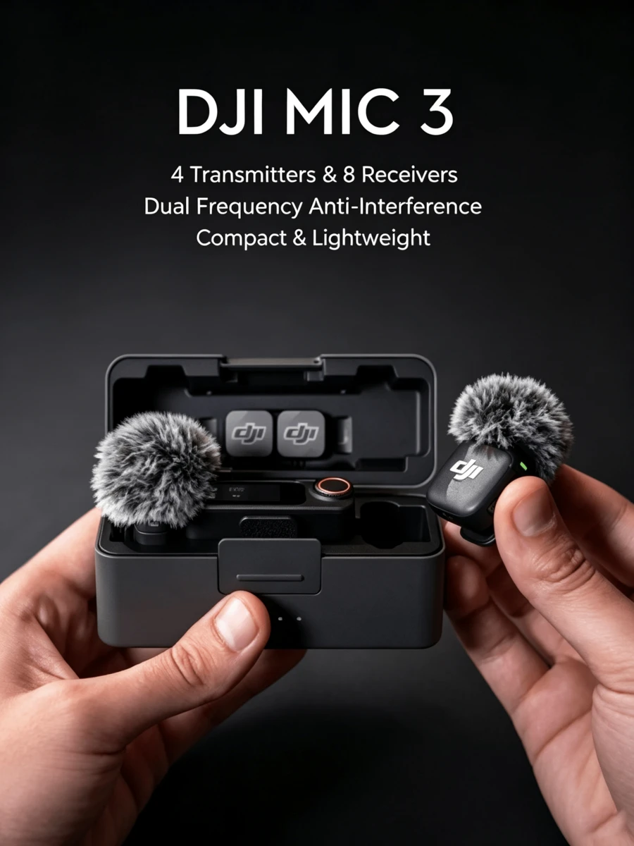 Mikrofon lavalier nirkabel mini, sempurna untuk wawancara, siaran langsung, vlog, dan perekaman video. Terhubung langsung ke ponsel atau kamera Anda melalui Bluetooth untuk pengurangan kebisingan dan DJI Mic 3. - View 1
