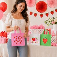 20 Pack Strawberry Party Favor Bags, 4 Designs 7.9 X 7.9 Inch Non-Woven Gift Tote Bags With Handles, Berry Sweet Bags For Birthday Party, Summer Party, Gift Wrapping - 20x20cm - View 7