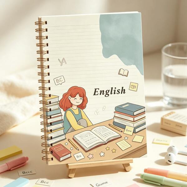 دفتر ملاحظات إنجليزي بحجم A5 مجلد بحلقات لولبية، تصميم الغلاف أنيق وراقي ومليء بالأجواء الأكاديمية. إنه خيار مثالي للطلاب لتسجيل الدروس والمفردات. سواء كان هدية للعودة إلى المدرسة أو هدية للعيد أو عيد الميلاد، فهو مناسب جداً.
