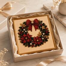 Christmas Wreath DIY Diamond Painting Craft Kit, Red Bow And Christmas Floral Pattern, Creative Diamond Art Educational Handmade Craft, Suitable For Adult-Child Interaction, Holiday Home Decor, Desktop Ornament And Christmas Gift, Exquisite Sparkling Diamond Art Gift - Multicolor - View 2