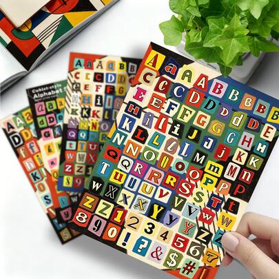 4 Sheets English Letter Stickers, Number Stickers, Symbol Stickers, Label Stickers, Set, Vintage DIY Stickers, Creative Stickers,, First Day Of School