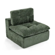 Goeurvant Affordable Chenille Sofa Comfortable Cloud Modular Sofa Freely Combinable DIY 2 To 4 Seater Sectional Sofa For Living Room,Green - 綠色 - 查看 7