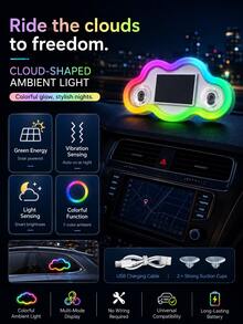XF.Meraki Solar Powered RGB LED Car Window Neon Light, Bat Cloud Rocket Shape, With Motion Sensor And Suction Cup, 7 Light Modes, 300mAh Romantic Car Interior Decoration, Suitable For Sun Visor, Rear Window And Side Window, Couple Gift - A - View 11