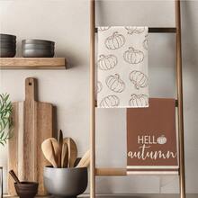 2件裝復古棕色咖啡 Hello Autumn 極簡線條南瓜圖案廚房毛巾，40*60cm 柔軟超細纖維材質茶巾，適用於居家廚房、餐廳、戶外露營桌面清潔抹布、手巾配件，復古秋季主題廚房毛巾節日禮物 - 彩色 - 查看 6