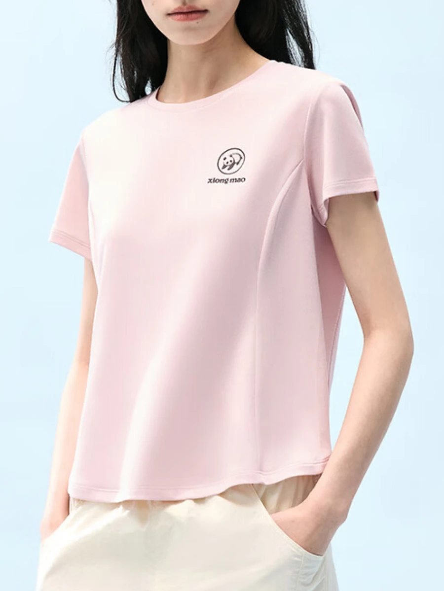 Women's Outdoor Quick-Dry Short Sleeve T-Shirt, Summer Loose Breathable Crew Neck Casual Sports Pullover - Camellia Powder - View 1