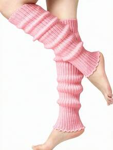 Women Ribbed Knit Scalloped Edge Leg Warmers, Slouchy Footless Boot Cuffs, Coquette Balletcore Fall Winter Legwear - Multicolor - View 16