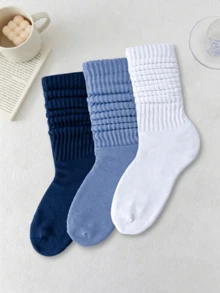 1/3/6/10 Pairs Unisex Multi-Color Knitted Mid-Calf Socks, Soft Slouch Socks For Autumn/Winter, European And American Casual Daily Wear - Multicolor - View 3