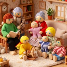 8pcs Set Posable Wooden Dollhouse Figures, Mini Family Dolls With Flexible Limbs, Suitable For Role Play DIY Scenes, Home Decor Creative Gift - Multicolor - View 7