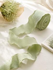 4cm Matcha Green Ruffle Trim Silk Ribbon, High-End Elastic Gathered Edge, Handmade Gift Packaging, Birthday Party Packaging, Bows, Cake Packaging DIY, Bouquets, Graduation Party, Ribbon - Multicolor - View 2