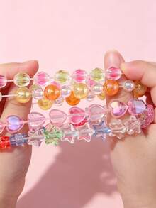 Set Gelang Anak Manik-Manik Aneka Warna dengan Liontin Hati & Bintang, 20 Buah, Warna Acak, Cocok untuk Pemakaian Sehari-hari dan Hadiah Ulang Tahun - MultiWarna - View 10