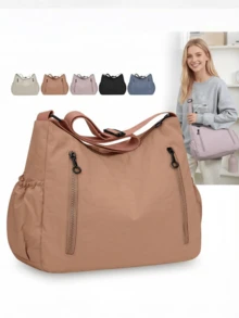Tas Selempang Minimalis Kasual Kapasitas Besar, Tas Bahu Serbaguna Modis, Tas Tote Perjalanan Multi-Saku dengan Tali Bahu yang Dapat Diatur dan Penutup Resleting, Cocok untuk Bepergian, Sekolah, Belanja, - MultiWarna - View 2