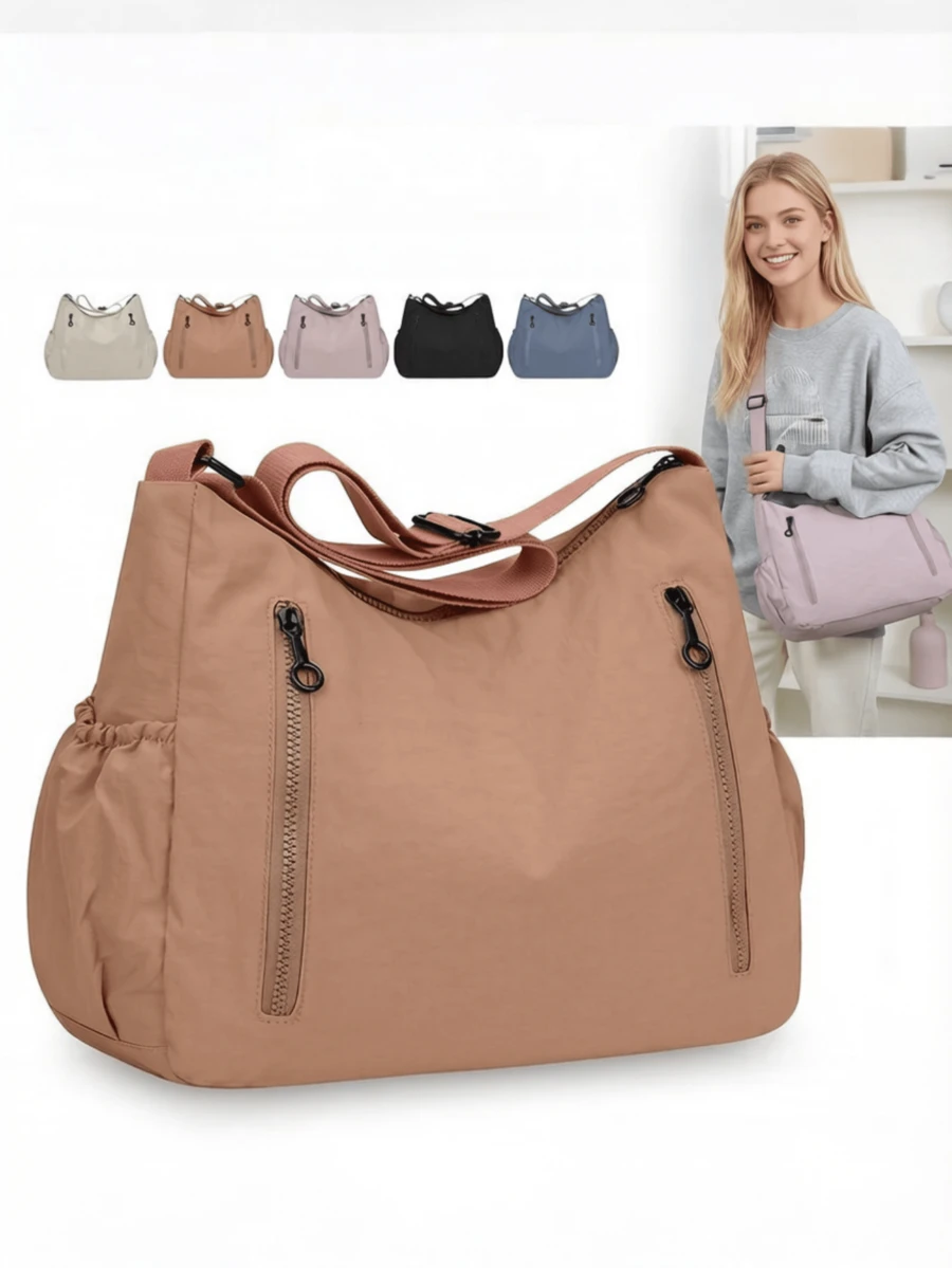 Tas Selempang Minimalis Kasual Kapasitas Besar, Tas Bahu Serbaguna Modis, Tas Tote Perjalanan Multi-Saku dengan Tali Bahu yang Dapat Diatur dan Penutup Resleting, Cocok untuk Bepergian, Sekolah, Belanja,