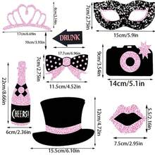 30pcs Black & Gold Glitter Photo Booth Props Set, Fun Selfie Photo Props Accessories, Suitable For Wedding, Birthday, Halloween, Christmas, New Year's Eve, Bachelor Party, Holiday Theme Party Decorations - Multicolor - View 6