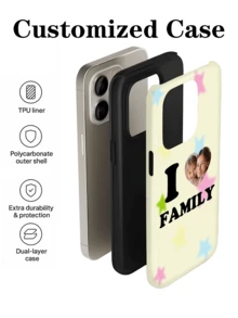 1pc Customized Commemorative Photo Name Minimalist Star Background Glossy Phone Case Personalized Signature Customization Anniversary Gift, Valentine's Day Gift, Birthday Gift, Wedding Gift, Mother's Day Gift, Father's Day Gift, Best Friend Gift, Gift For Mom/Dad, Gift For Boyfriend, Gift For Girlfriend 2-In-1 Glossy Film Full Coverage Hard Shell Phone Case Protective Cover Compatible With IPhone 11/12/13/14/15/16 17 Pro Max - Multicolor - View 7