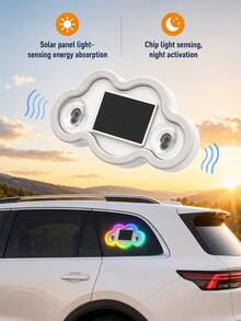 XF.Meraki Solar Powered RGB LED Car Window Neon Light, Bat Cloud Rocket Shape, With Motion Sensor And Suction Cup, 7 Light Modes, 300mAh Romantic Car Interior Decoration, Suitable For Sun Visor, Rear Window And Side Window, Couple Gift - A - View 7