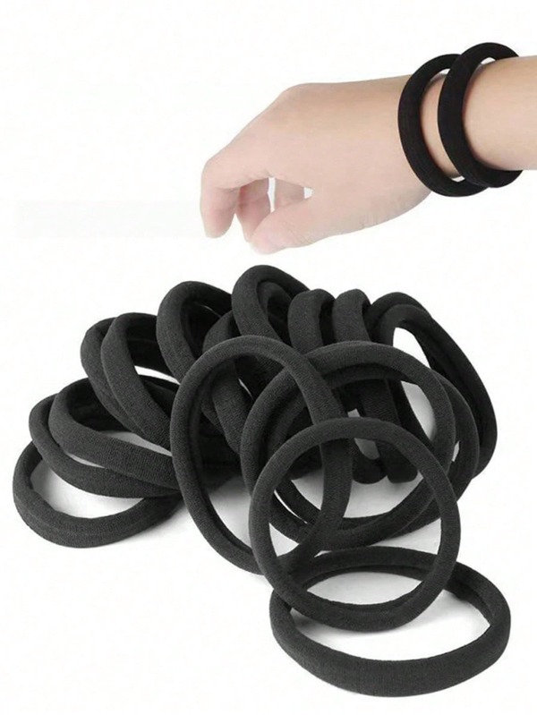 200/100/50/20pcs Black Seamless Elastic Hair Ties, No-Damage Hairbands, Large Capacity High Elasticity Nylon Rubber Ponytail Hair Ties, Soft Thickened Hair Accessories For Women And Girls, Suitable For Daily Wear, Fitness, Yoga, Office, Mother's Day, Birthday, Graduation, Anniversary Gift