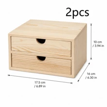 1/2pcs Minimalist Wood Grain Rectangular Natural Wood Color Double-Layer Drawer Desktop Storage Box With Semi-Circular Handle Detail, Suitable For Stationery, Jewelry, Notes, Documents, Cards, Small Items Organization, Office, Study, Bedroom, Dorm, Back To School, New Home Gift, Crescent-Shaped Handle Double Drawer Multi-Functional Desktop Layered Storage Pine Wood Drawer Storage Box Home Vanity - View 13