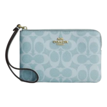 Coach Women's Rounded Zipper Clutch Wallet, Classic Canvas Striped Clutch - Baby Blue - View 9