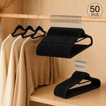 50/40/30/20/10/1pc Beige Flocked Flocked Hangers, Non-Slip No-Shoulder-Mark Hangers With 360° Metal Hook, Slim Space-Saving Closet Storage Organizer - Multicolor - View 14