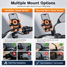 1pc Motorcycle Phone Holder, Anti-Vibration Anti-Shake Anti-Wobble Phone Mount, Universal GPS Navigation Bracket, Suitable For Electric Scooter Bicycle Pedal Bike, 360° Rotating Anti-Drop Riding Phone Holder, Suitable For Delivery Riders (Fits 4.8-7 Inch Phones) - Multicolor - View 7