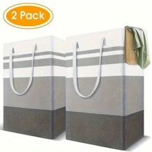 2-Piece Large Laundry Basket Set With Extended Handles Gradient Gray Laundry Basket For Clothes And Toys At Home - Light Grey - View 8