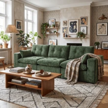 Goeurvant Affordable Chenille Sofa Comfortable Cloud Modular Sofa Freely Combinable DIY 2 To 4 Seater Sectional Sofa For Living Room,Green - 綠色 - 查看 4