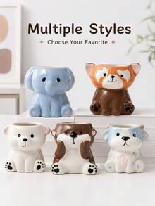 Cartoon Animal Succulent Ceramic Flower Pot Handmade Home Desktop Gardening Potted Plant Gardening Gift Home Decor - A - View 6