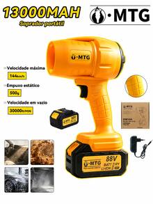 Kit Soprador de Ar Turbo Sem Fio MTG 21V 350W 30.000 RPM, Velocidade até 144 km/h, com 2 Baterias, Carregador e Maleta para Limpeza de Carros, Casa e Jardim - Amarelo - Visão 10